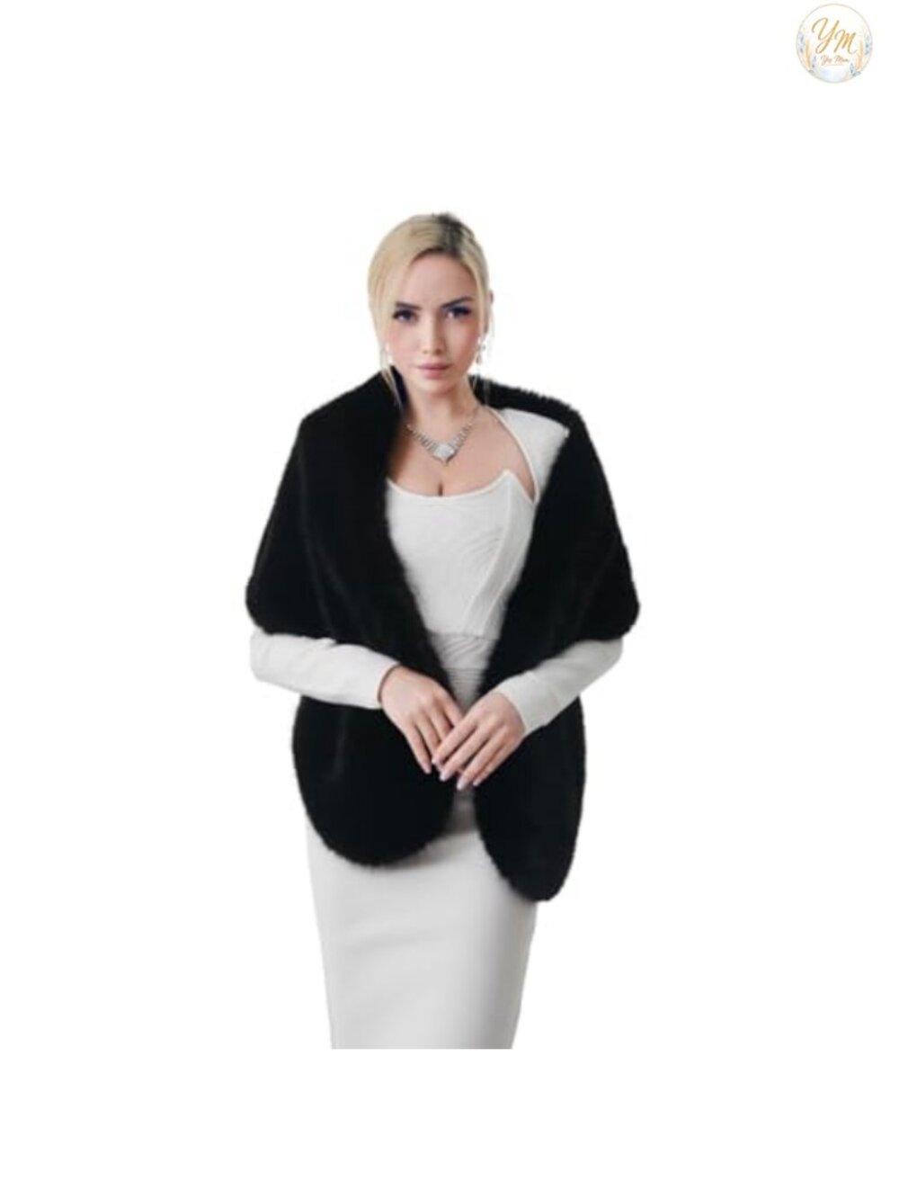 Faux Fur Wrap Cross Shawl Winter Evening Party Cape